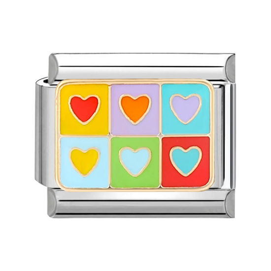 Bild von 1 Stück 304 Edelstahl Valentinstag Charm-Armband mit italienischen Gliedern zur Herstellung von DIY-Schmuck Silberfarbe Bunt Rechteck Herz 10mm x 9mm