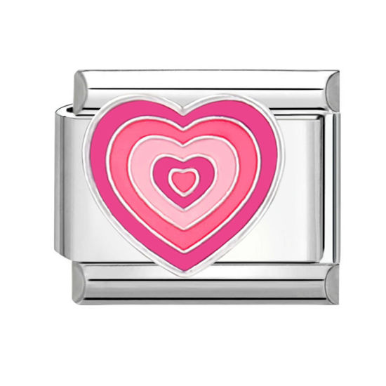 Bild von 1 Stück 304 Edelstahl Valentinstag Charm-Armband mit italienischen Gliedern zur Herstellung von DIY-Schmuck Silberfarbe Rosa Rechteck Herz 10mm x 9mm