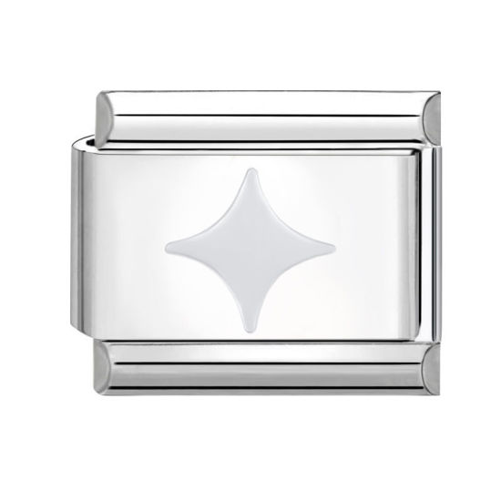 Bild von 1 Stück 304 Edelstahl Charm-Armband mit italienischen Gliedern zur Herstellung von DIY-Schmuck Silberfarbe Weiß Rechteck Stern 10mm x 9mm