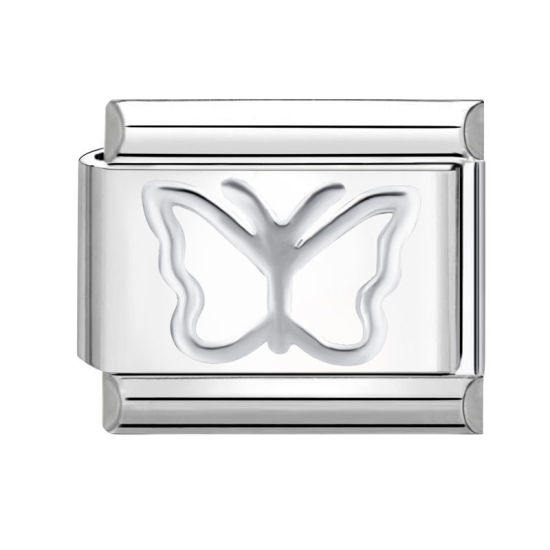 Bild von 1 Stück 304 Edelstahl Charm-Armband mit italienischen Gliedern zur Herstellung von DIY-Schmuck Silberfarbe Rechteck Schmetterling 10mm x 9mm