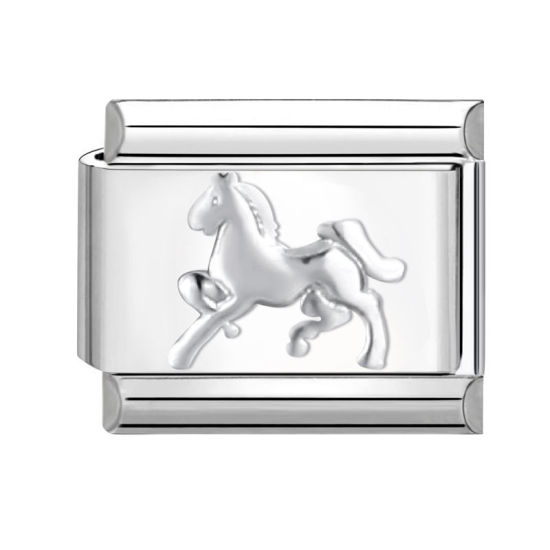Bild von 1 Stück 304 Edelstahl Charm-Armband mit italienischen Gliedern zur Herstellung von DIY-Schmuck Silberfarbe Rechteck Pferd 10mm x 9mm