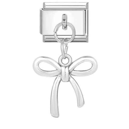 Bild von 1 Stück 304 Edelstahl Stilvoll Charm-Armband mit italienischen Gliedern zur Herstellung von DIY-Schmuck Silberfarbe Schleife 10mm x 9mm