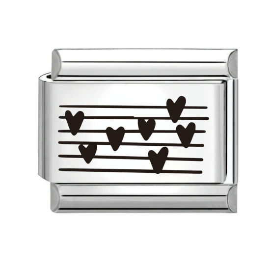 Bild von 1 Stück 304 Edelstahl Valentinstag Charm-Armband mit italienischen Gliedern zur Herstellung von DIY-Schmuck Silberfarbe Schwarz Rechteck Herz 10mm x 9mm