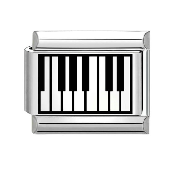 Bild von 1 Stück 304 Edelstahl Charm-Armband mit italienischen Gliedern zur Herstellung von DIY-Schmuck Silberfarbe Schwarz Rechteck Klavier 10mm x 9mm
