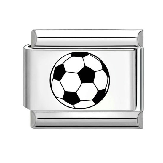 Bild von 1 Stück 304 Edelstahl Charm-Armband mit italienischen Gliedern zur Herstellung von DIY-Schmuck Silberfarbe Schwarz Rechteck Fußball 10mm x 9mm