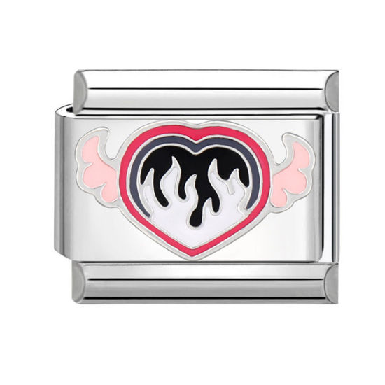 Immagine di 1 Pz 304 Acciaio Inossidabile San Valentino Bracciale con Charm Italiano a Maglie, Creazione di Gioielli Fai-da-te Tono Argento Multicolore Rettangolo Cuore 10mm x 9mm