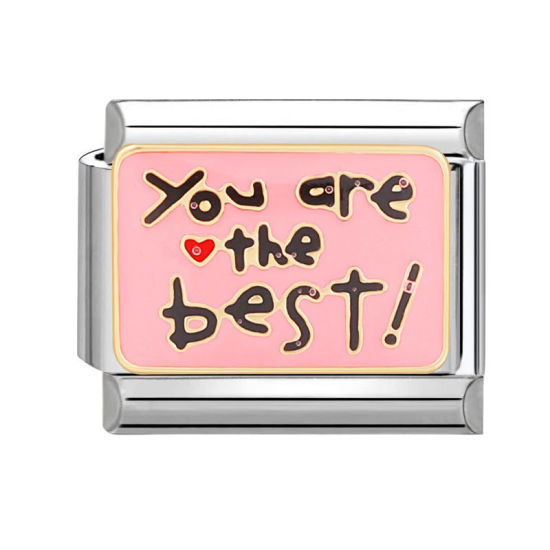 Изображение 1 ШТ 304 Нержавеющая Сталь Стильный Очаровательный итальянский браслет со звеньями Изготовление ювелирных изделий своими руками Серебряный Тон Розовый Прямоугольник Сообщение " You Are The Best " 10мм x 9мм