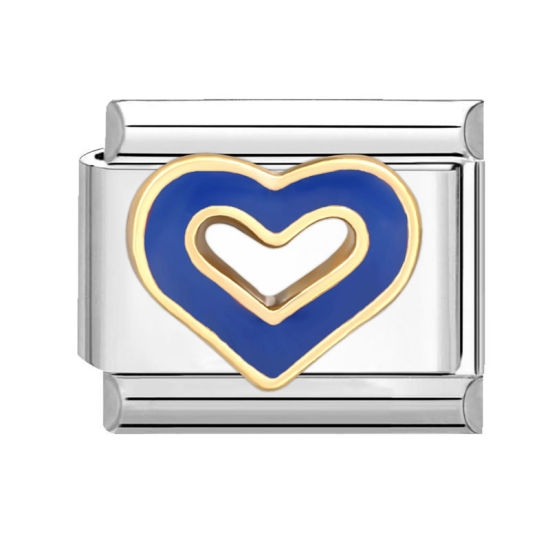 Immagine di 1 Pz 304 Acciaio Inossidabile Bracciale con Charm Italiano a Maglie, Creazione di Gioielli Fai-da-te Tono Argento Blu Rettangolo Cuore 10mm x 9mm