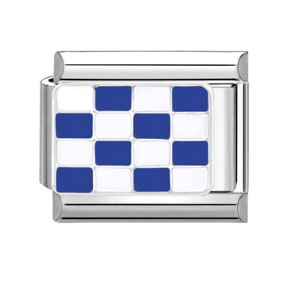 Bild von 1 Stück 304 Edelstahl Charm-Armband mit italienischen Gliedern zur Herstellung von DIY-Schmuck Silberfarbe Blau Rechteck Gitter 10mm x 9mm