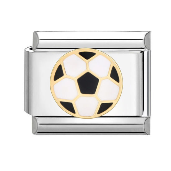 Bild von 1 Stück 304 Edelstahl Charm-Armband mit italienischen Gliedern zur Herstellung von DIY-Schmuck Silberfarbe Schwarz Rechteck Fußball 10mm x 9mm