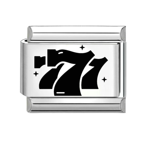 Immagine di 1 Pz 304 Acciaio Inossidabile Elegante Bracciale con Charm Italiano a Maglie, Creazione di Gioielli Fai-da-te Tono Argento Nero Rettangolo Messaggio " 777 " 10mm x 9mm