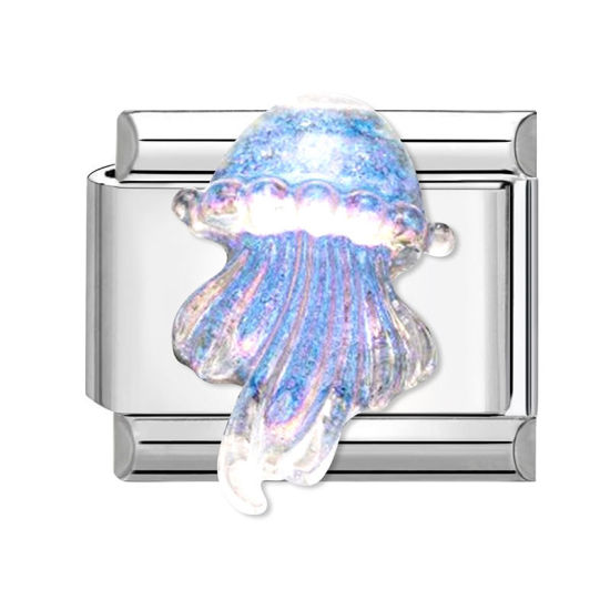 Bild von 1 Stück 304 Edelstahl Charm-Armband mit italienischen Gliedern zur Herstellung von DIY-Schmuck Silberfarbe Bunt Rechteck Qualle 10mm x 9mm