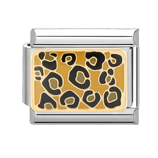 Bild von 1 Stück 304 Edelstahl Charm-Armband mit italienischen Gliedern zur Herstellung von DIY-Schmuck Silberfarbe Bunt Rechteck Leopard 10mm x 9mm