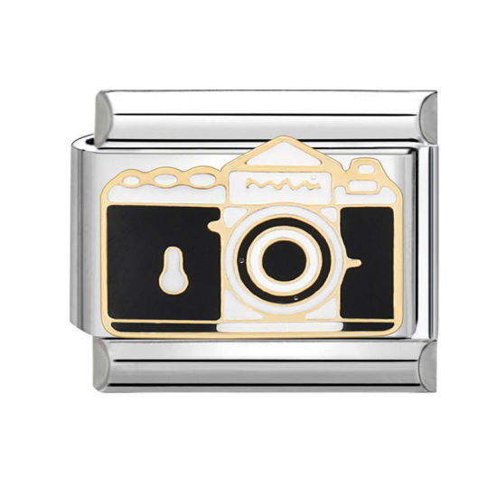 Bild von 1 Stück 304 Edelstahl Charm-Armband mit italienischen Gliedern zur Herstellung von DIY-Schmuck Silberfarbe Schwarz Rechteck Kamera 10mm x 9mm