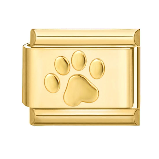 Bild von 1 Stück 304 Edelstahl Charm-Armband mit italienischen Gliedern zur Herstellung von DIY-Schmuck Vergoldet Rechteck Pfotenabdruck 10mm x 9mm