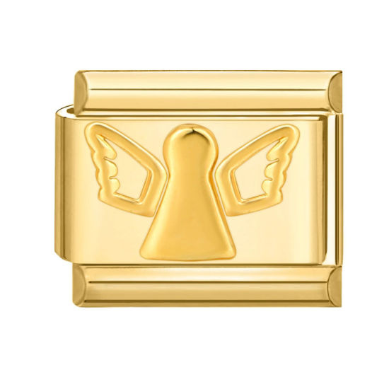 Bild von 1 Stück 304 Edelstahl Charm-Armband mit italienischen Gliedern zur Herstellung von DIY-Schmuck Vergoldet Rechteck Engel 10mm x 9mm