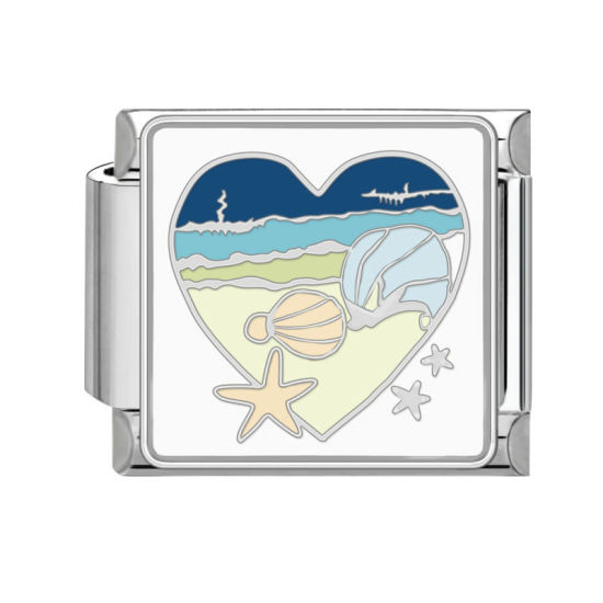 Bild von 1 Stück 304 Edelstahl Charm-Armband mit italienischen Gliedern zur Herstellung von DIY-Schmuck Silberfarbe Bunt Rechteck Meerestier 10mm x 9mm