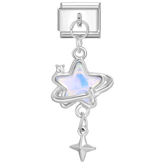 Immagine di 1 Pz 304 Acciaio Inossidabile Elegante Bracciale con Charm Italiano a Maglie, Creazione di Gioielli Fai-da-te Tono Argento Stella a Cinque Punte 10mm x 9mm