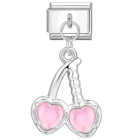 Immagine di 1 Pz 304 Acciaio Inossidabile Elegante Bracciale con Charm Italiano a Maglie, Creazione di Gioielli Fai-da-te Tono Argento Rosa Ciliegia 10mm x 9mm