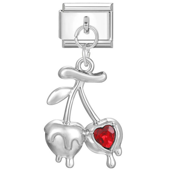 Immagine di 1 Pz 304 Acciaio Inossidabile Elegante Bracciale con Charm Italiano a Maglie, Creazione di Gioielli Fai-da-te Tono Argento Rosso Ciliegia 10mm x 9mm