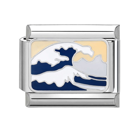 Bild von 1 Stück 304 Edelstahl Charm-Armband mit italienischen Gliedern zur Herstellung von DIY-Schmuck Silberfarbe Blau Rechteck Meer 10mm x 9mm