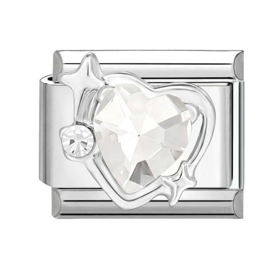 Bild von 1 Stück 304 Edelstahl Valentinstag Charm-Armband mit italienischen Gliedern zur Herstellung von DIY-Schmuck Silberfarbe Rechteck Herz 10mm x 9mm