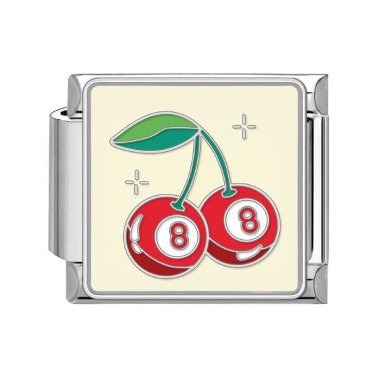 Bild von 1 Stück 304 Edelstahl Charm-Armband mit italienischen Gliedern zur Herstellung von DIY-Schmuck Silberfarbe Rot Rechteck Kirsche 10mm x 9mm