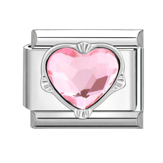 Immagine di 1 Pz 304 Acciaio Inossidabile San Valentino Bracciale con Charm Italiano a Maglie, Creazione di Gioielli Fai-da-te Tono Argento Rettangolo Cuore Roso Strass 10mm x 9mm