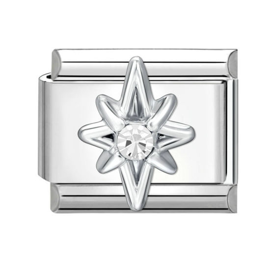 Bild von 1 Stück 304 Edelstahl Charm-Armband mit italienischen Gliedern zur Herstellung von DIY-Schmuck Silberfarbe Rechteck Stern Transparent Strass 10mm x 9mm