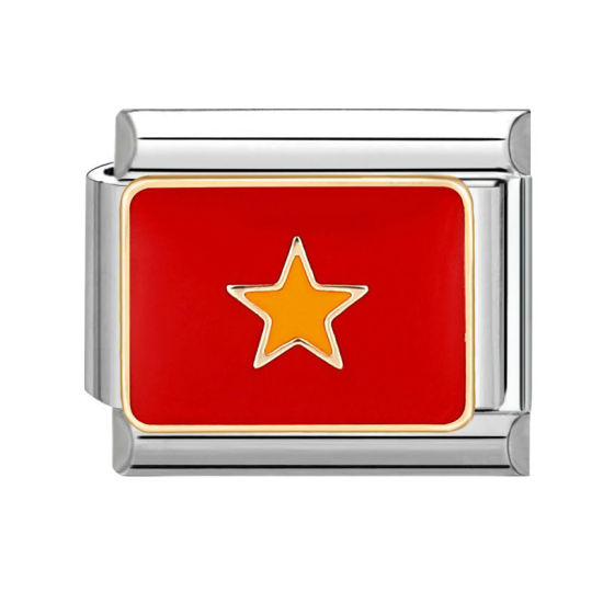 Bild von 1 Stück 304 Edelstahl Charm-Armband mit italienischen Gliedern zur Herstellung von DIY-Schmuck Silberfarbe Rot Rechteck Pentagramm 10mm x 9mm