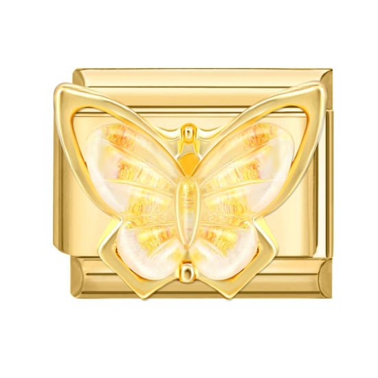 Immagine di 1 Pz 304 Acciaio Inossidabile Bracciale con Charm Italiano a Maglie, Creazione di Gioielli Fai-da-te Oro Placcato Rettangolo Farfalla 10mm x 9mm