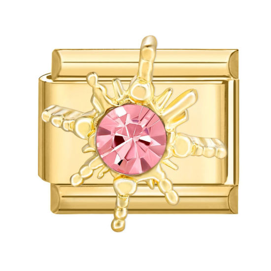 Immagine di 1 Pz 304 Acciaio Inossidabile Bracciale con Charm Italiano a Maglie, Creazione di Gioielli Fai-da-te Oro Placcato Rettangolo Sole Roso Strass 10mm x 9mm