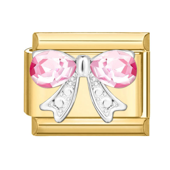 Immagine di 1 Pz 304 Acciaio Inossidabile Bracciale con Charm Italiano a Maglie, Creazione di Gioielli Fai-da-te Oro Placcato Rettangolo Cravatta a Farfalla Roso Strass 10mm x 9mm