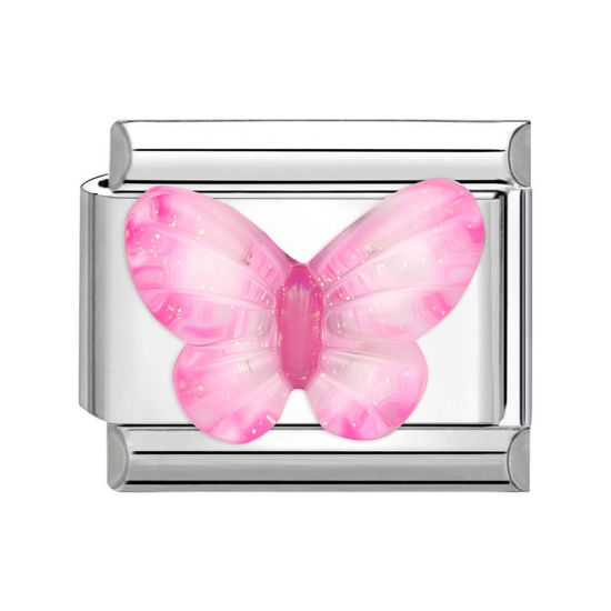 1 個 304ステンレス鋼 おしゃれ ペンダント チャーム イタリアンリンク ブレスレット作り DIY ハンドメイド ジュエリーアクセサリー シルバートーン ローズピンク 長方形 蝶 10mmx 9mm、 の画像