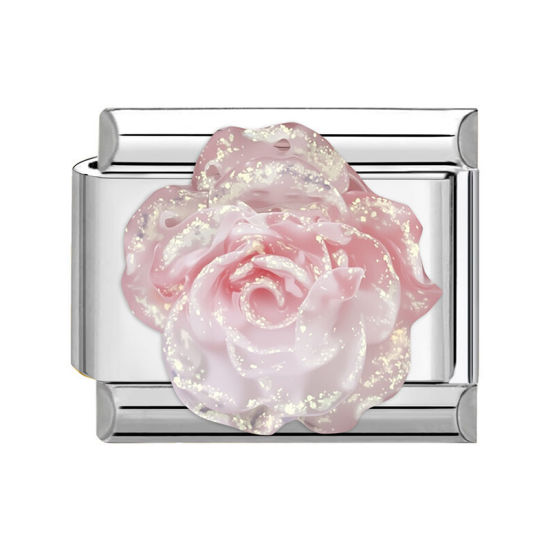 1 個 304ステンレス鋼 おしゃれ ペンダント チャーム イタリアンリンク ブレスレット作り DIY ハンドメイド ジュエリーアクセサリー シルバートーン ピンク 長方形 ローズ 10mmx 9mm、 の画像