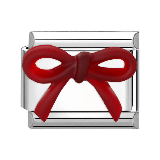 Immagine di 1 Pz 304 Acciaio Inossidabile Elegante Bracciale con Charm Italiano a Maglie, Creazione di Gioielli Fai-da-te Tono Argento Rosso Rettangolo Cravatta a Farfalla 10mm x 9mm