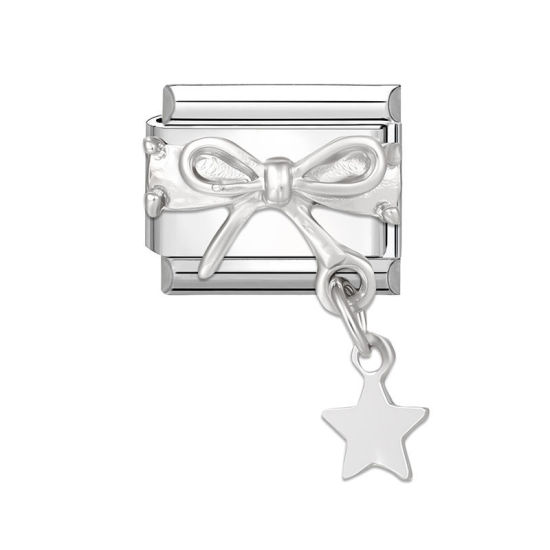 Bild von 1 Stück 304 Edelstahl Charm-Armband mit italienischen Gliedern zur Herstellung von DIY-Schmuck Silberfarbe Rechteck Schleife 10mm x 9mm