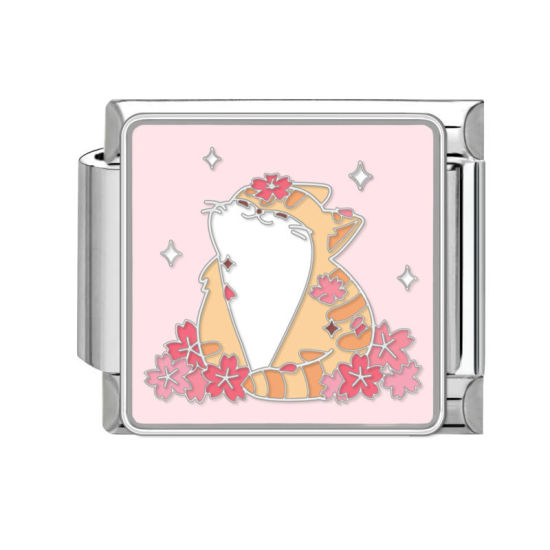 Immagine di 1 Pz 304 Acciaio Inossidabile Bracciale con Charm Italiano a Maglie, Creazione di Gioielli Fai-da-te Tono Argento Multicolore Rettangolo Gatto 10mm x 9mm