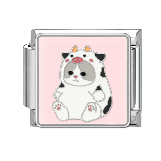 Immagine di 1 Pz 304 Acciaio Inossidabile Bracciale con Charm Italiano a Maglie, Creazione di Gioielli Fai-da-te Tono Argento Multicolore Rettangolo Gatto 10mm x 9mm