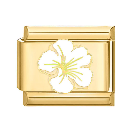 Изображение 1 ШТ 304 Нержавеющая Сталь Стильный Очаровательный итальянский браслет со звеньями Изготовление ювелирных изделий своими руками Позолоченный Белый Прямоугольник Цветок 10мм x 9мм