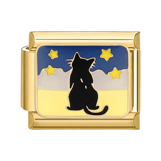 Immagine di 1 Pz 304 Acciaio Inossidabile Bracciale con Charm Italiano a Maglie, Creazione di Gioielli Fai-da-te Oro Placcato Multicolore Rettangolo Gatto 10mm x 9mm