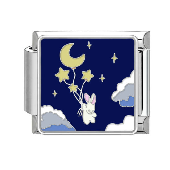 Immagine di 1 Pz 304 Acciaio Inossidabile Bracciale con Charm Italiano a Maglie, Creazione di Gioielli Fai-da-te Tono Argento Multicolore Rettangolo Coniglio 10mm x 9mm