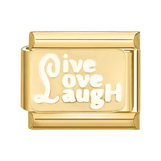 Immagine di 1 Pz 304 Acciaio Inossidabile Bracciale con Charm Italiano a Maglie, Creazione di Gioielli Fai-da-te Oro Placcato Rettangolo Messaggio " Live Love Laugh " 10mm x 9mm