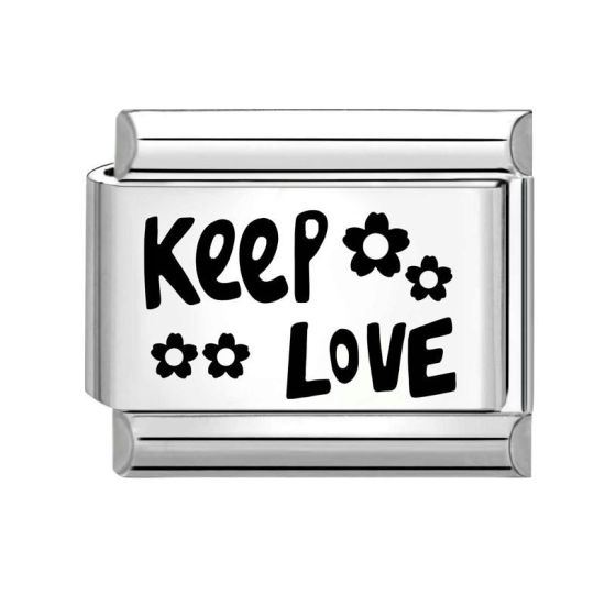 Immagine di 1 Pz 304 Acciaio Inossidabile Elegante Bracciale con Charm Italiano a Maglie, Creazione di Gioielli Fai-da-te Tono Argento Nero Rettangolo Messaggio " Keep Love " 10mm x 9mm