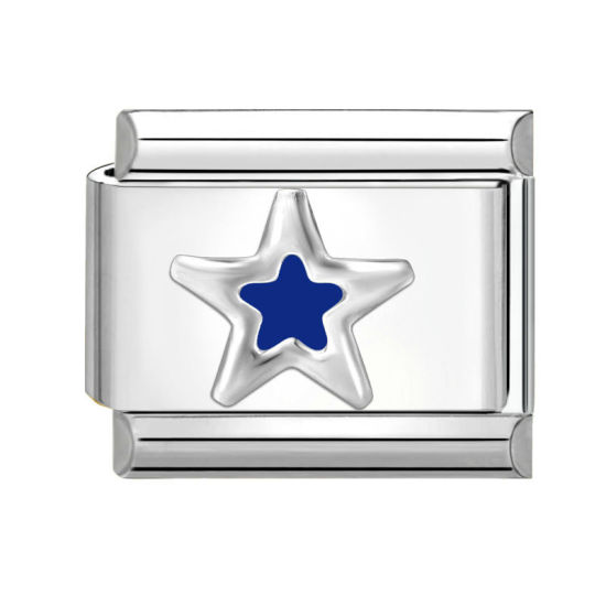 Immagine di 1 Pz 304 Acciaio Inossidabile Bracciale con Charm Italiano a Maglie, Creazione di Gioielli Fai-da-te Tono Argento Blu Scuro Rettangolo Stella a Cinque Punte 10mm x 9mm