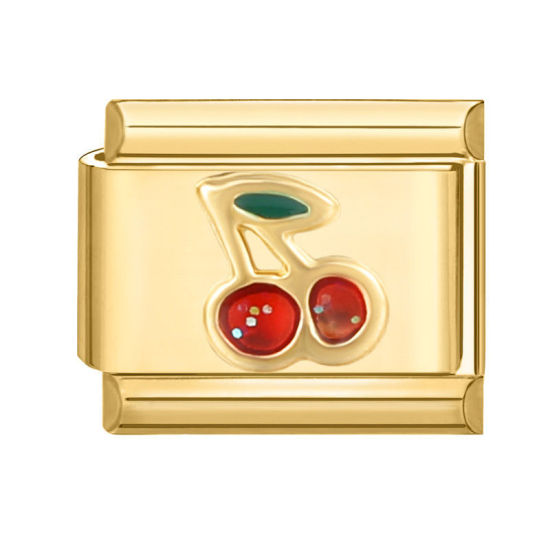 Immagine di 1 Pz 304 Acciaio Inossidabile Bracciale con Charm Italiano a Maglie, Creazione di Gioielli Fai-da-te Oro Placcato Rosso Rettangolo Ciliegia 10mm x 9mm