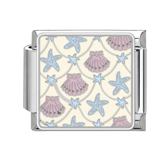 Bild von 1 Stück 304 Edelstahl Charm-Armband mit italienischen Gliedern zur Herstellung von DIY-Schmuck Silberfarbe Bunt Rechteck Meerestier 10mm x 9mm