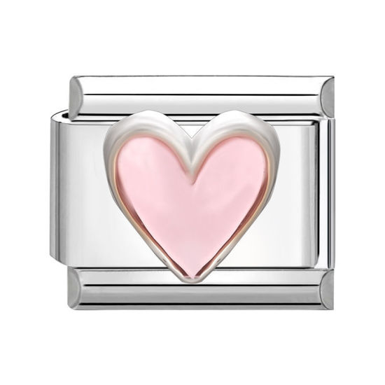 Immagine di 1 Pz 304 Acciaio Inossidabile San Valentino Bracciale con Charm Italiano a Maglie, Creazione di Gioielli Fai-da-te Tono Argento Rosa Rettangolo Cuore 10mm x 9mm