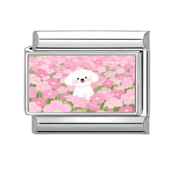 Bild von 1 Stück 304 Edelstahl Charm-Armband mit italienischen Gliedern zur Herstellung von DIY-Schmuck Silberfarbe Bunt Rechteck Hund 10mm x 9mm