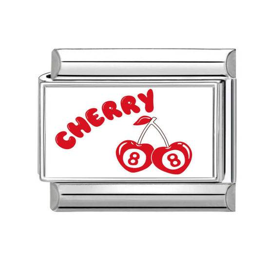 Bild von 1 Stück 304 Edelstahl Stilvoll Charm-Armband mit italienischen Gliedern zur Herstellung von DIY-Schmuck Silberfarbe Rot Rechteck Kirsche 10mm x 9mm